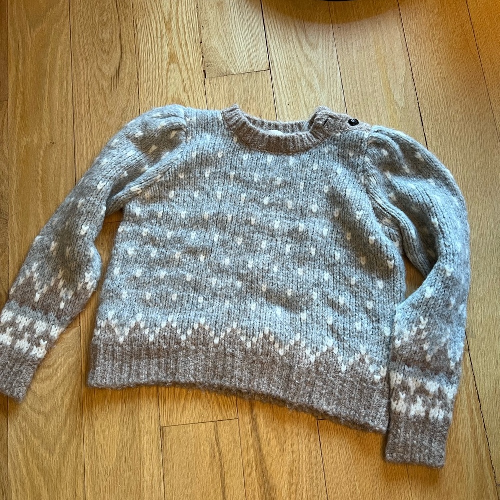 LoveShackFancy Alpaca Gray and Cream Patterned Sweater